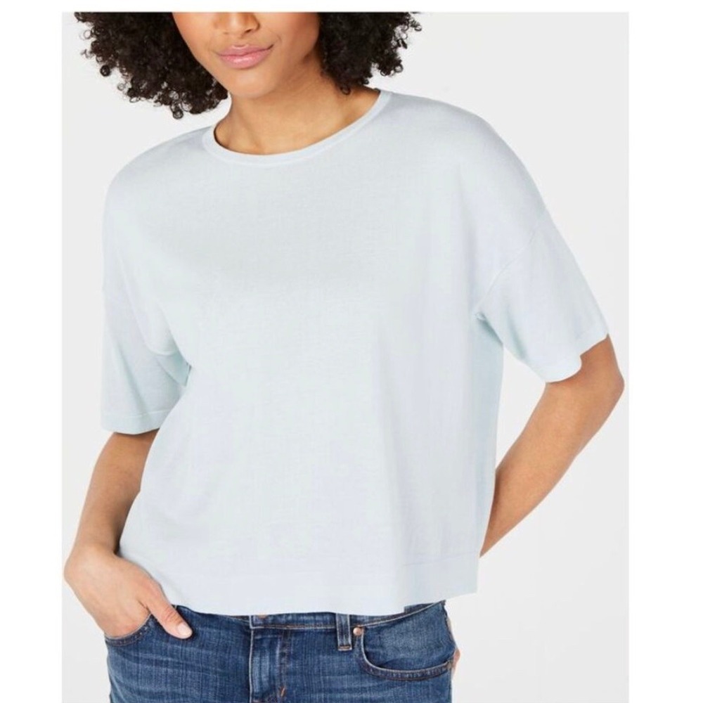 NWT EILEEN FISHER Tencel Stretch‎ Cornflower RNDNK Knit Top Crew Neck Sz XXS